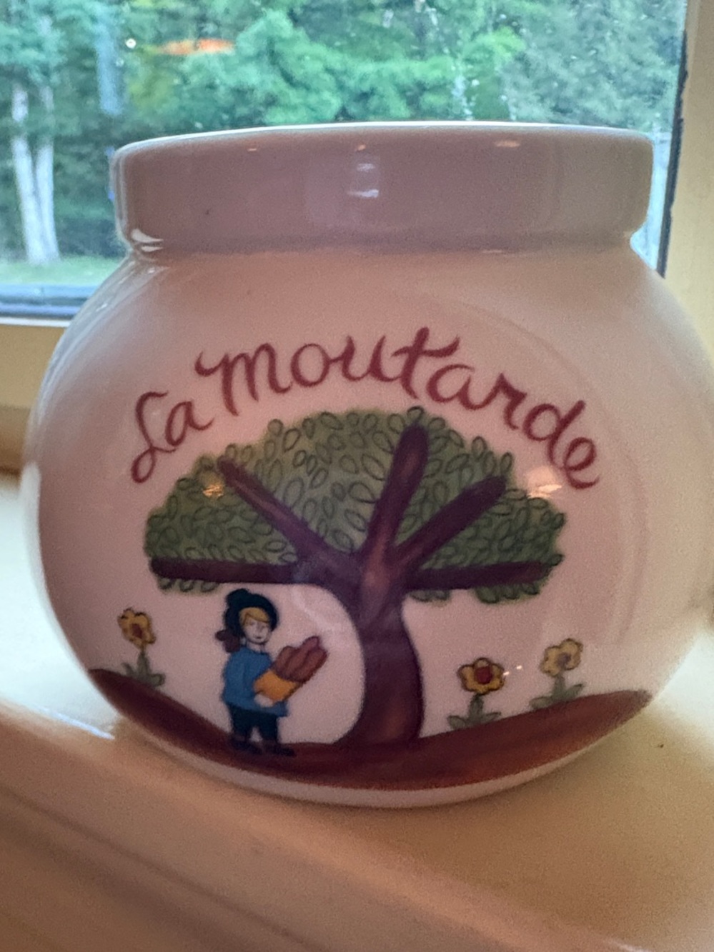 La Moutarde Ceramic Jar with Green Tree Illustration